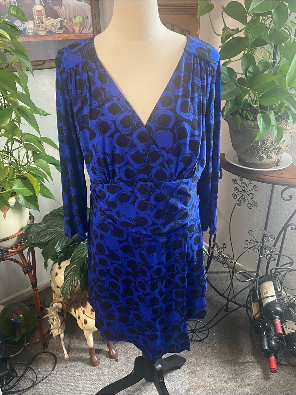 Tiana B. Bold Blue Circular Print Wrap Dress